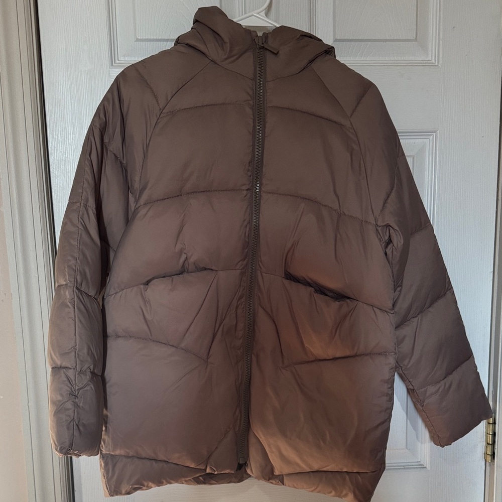 Zara Taupe Quilted Hooded Puffer Jacket
